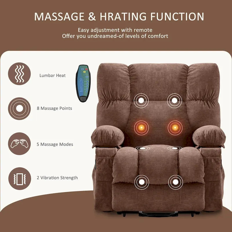 Fauteuil inclinable releveur électrique bleu avec chauffage, massage et port USB pour personnes âgées