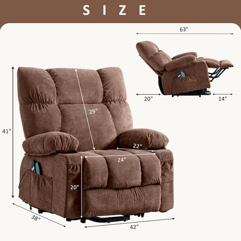 Fauteuil inclinable releveur électrique bleu avec chauffage, massage et port USB pour personnes âgées