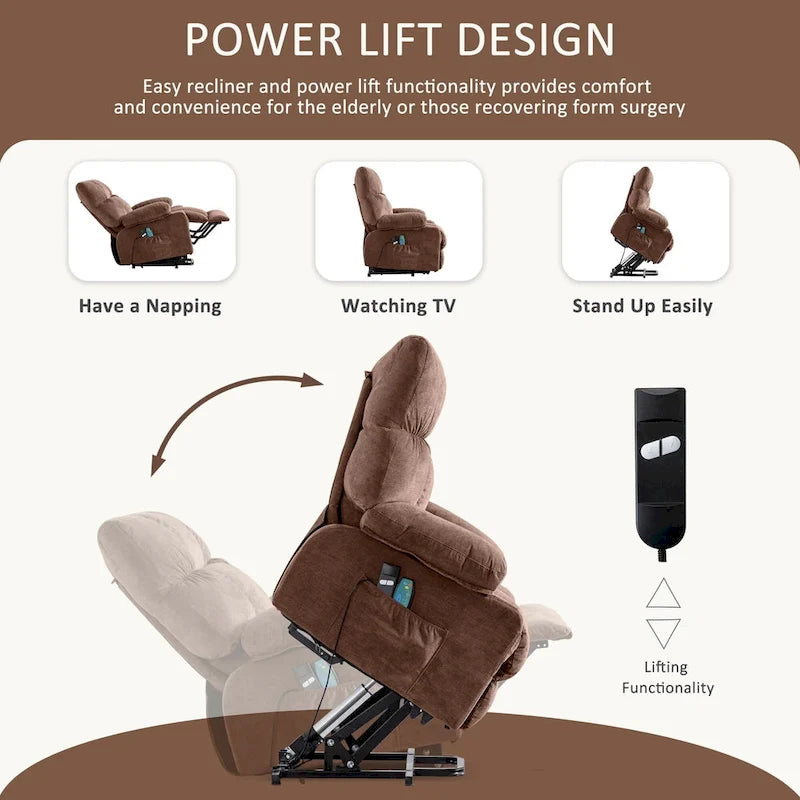 Fauteuil inclinable releveur électrique bleu avec chauffage, massage et port USB pour personnes âgées