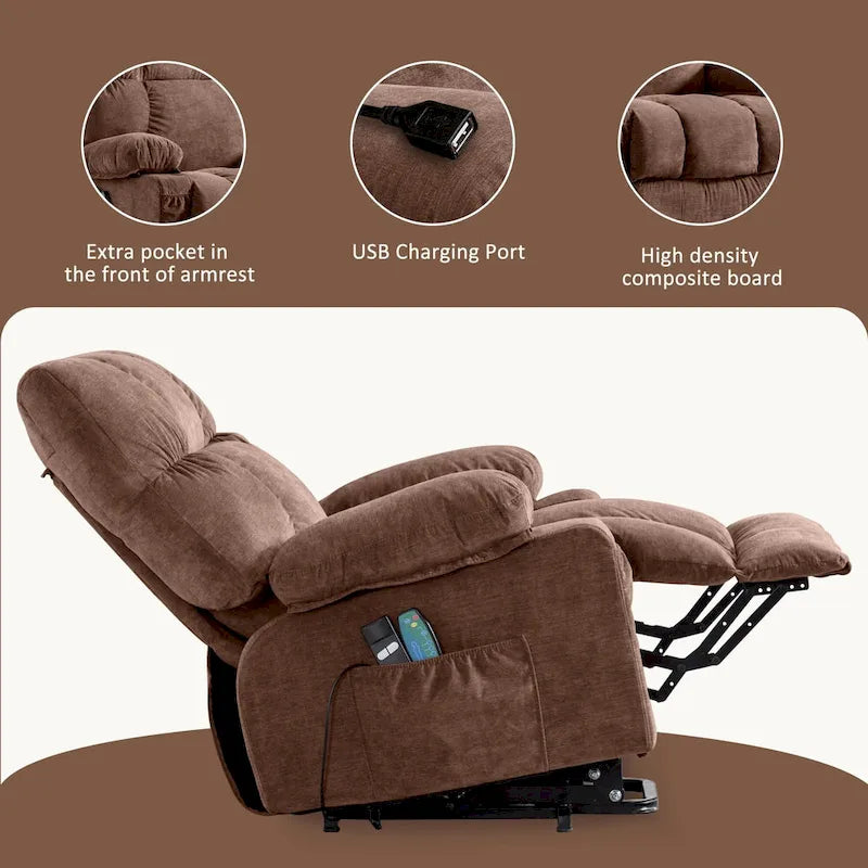 Fauteuil inclinable releveur électrique bleu avec chauffage, massage et port USB pour personnes âgées
