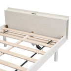 Lit plateforme jumeau avec port USB intégré | Finition bois blanchi, sans sommier