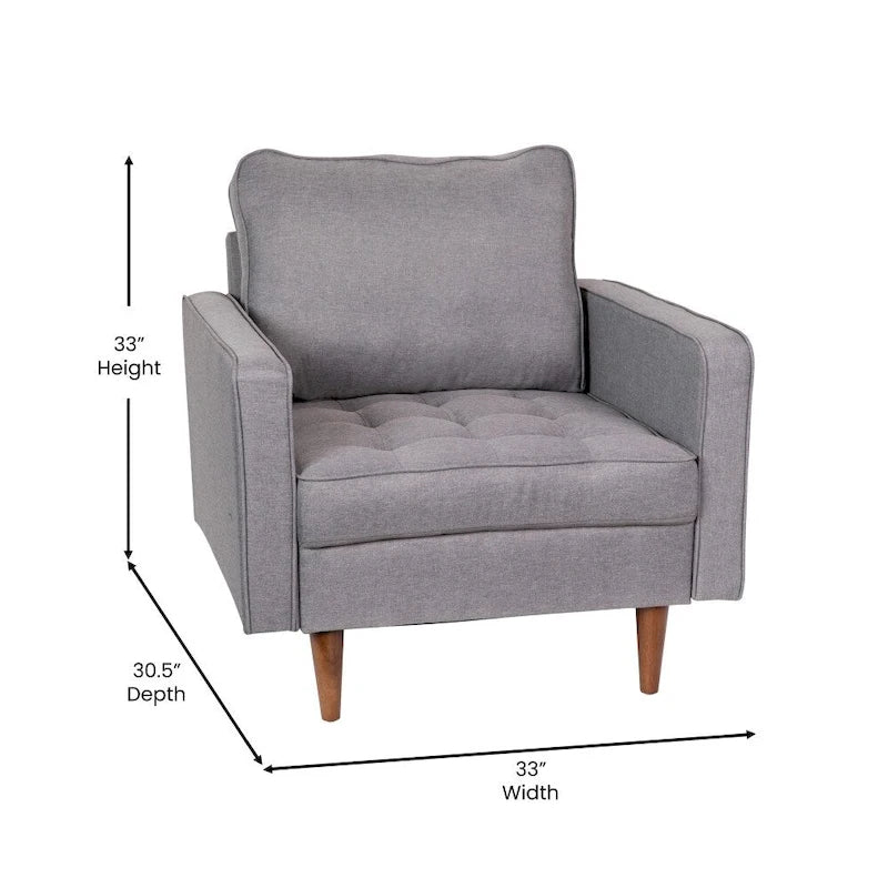 Chaise rembourrée capitonnée compacte avec pieds en bois
