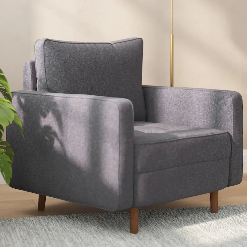 Chaise rembourrée capitonnée compacte avec pieds en bois