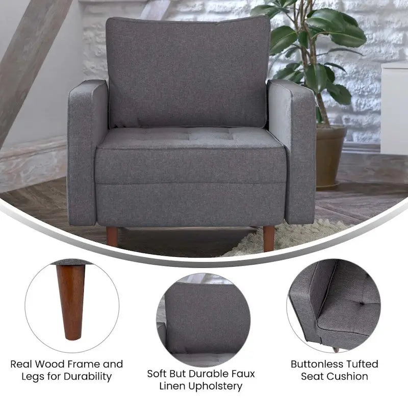 Chaise rembourrée capitonnée compacte avec pieds en bois
