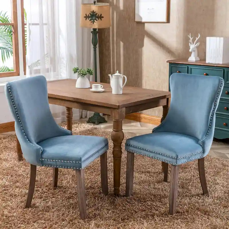 Wing-Back Dining Chair with Backstitching Nailhead Trim