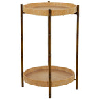 Table d'appoint à 2 niveaux en rotin | Pieds en métal imitation bambou | Marron, 45,7 cm (L) x 66 cm (H)