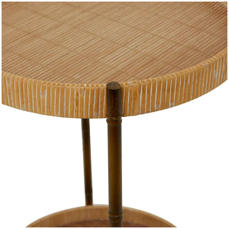 Table d'appoint à 2 niveaux en rotin | Pieds en métal imitation bambou | Marron, 45,7 cm (L) x 66 cm (H)