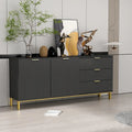 Commode de style moderne du milieu du siècle avec pieds en métal doré | 5 tiroirs | Finition brillante, noir/blanc
