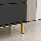 Commode de style moderne du milieu du siècle avec pieds en métal doré | 5 tiroirs | Finition brillante, noir/blanc