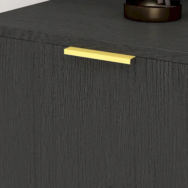Commode de style moderne du milieu du siècle avec pieds en métal doré | 5 tiroirs | Finition brillante, noir/blanc