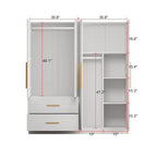 Armoire penderie autoportante de 63 pouces de large avec tiroirs
