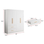 Armoire penderie autoportante de 63 pouces de large avec tiroirs