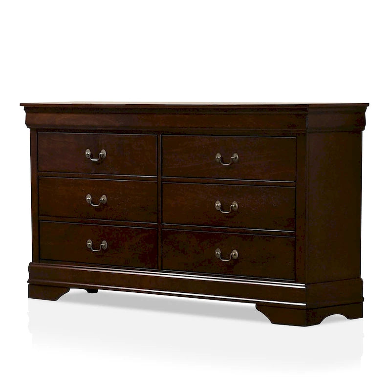 Commode 8 tiroirs en bois massif avec miroir | Chambre traditionnelle | Poignées tombantes antiques