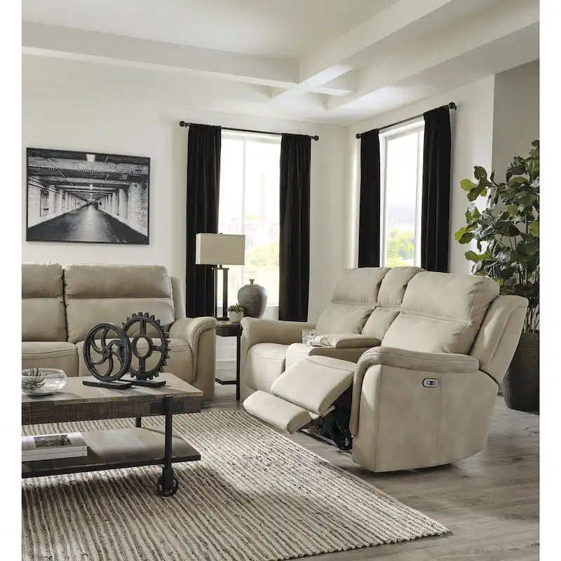 Power Reclining Sofa | Zero-Gravity Positions | Faux Leather, USB Port, Cross-Stitch Detail