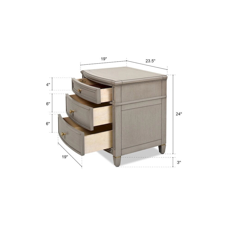 Table de chevet à 3 tiroirs | Bois d'hévéa massif | Boutons dorés satinés, tiroir supérieur doublé de feutre
