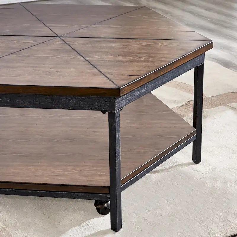 Table basse relevable | Placage frêne finition moka, rangement intégré, salon