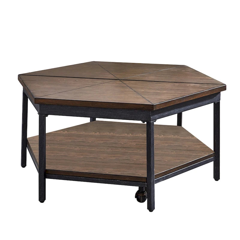 Table basse relevable | Placage frêne finition moka, rangement intégré, salon