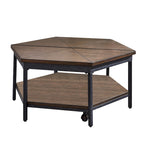 Table basse relevable | Placage frêne finition moka, rangement intégré, salon
