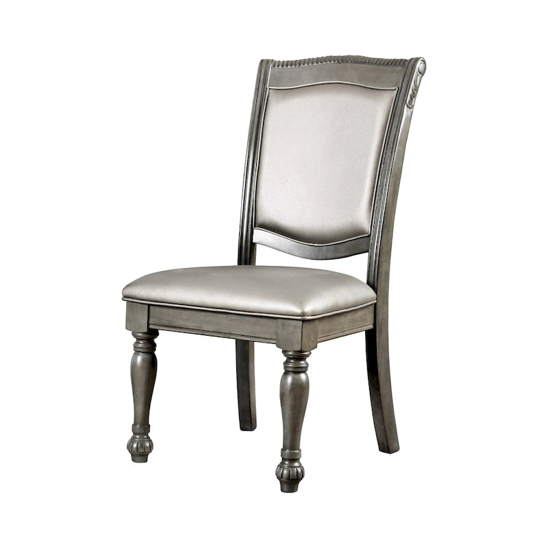 Chaises de salle à manger traditionnelles en similicuir, lot de 2 | Bois sculpté | Gris, capacité de 113 kg