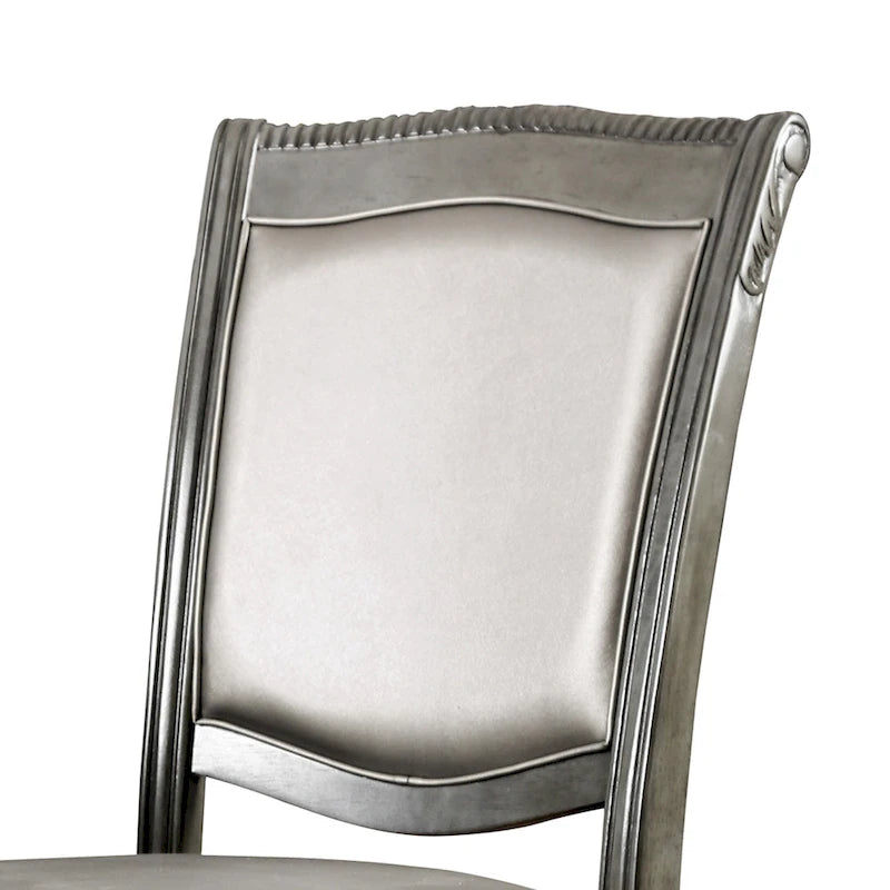 Chaises de salle à manger traditionnelles en similicuir, lot de 2 | Bois sculpté | Gris, capacité de 113 kg