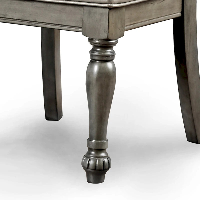 Chaises de salle à manger traditionnelles en similicuir, lot de 2 | Bois sculpté | Gris, capacité de 113 kg