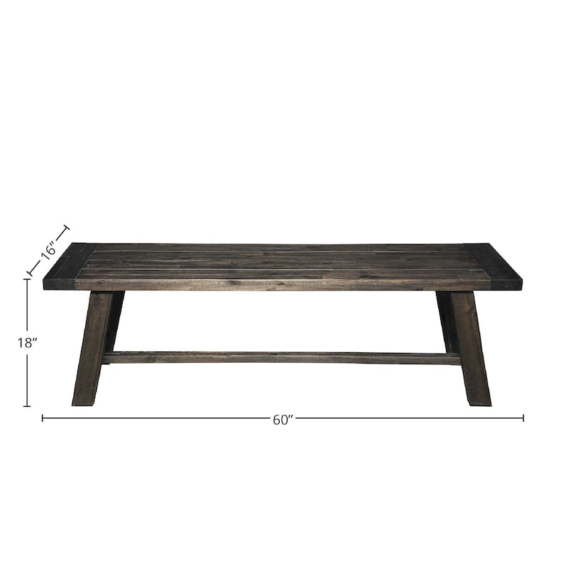 Banc d'entrée en bois d'acacia de 60" | Finition vieillie gris décapé | Style ferme