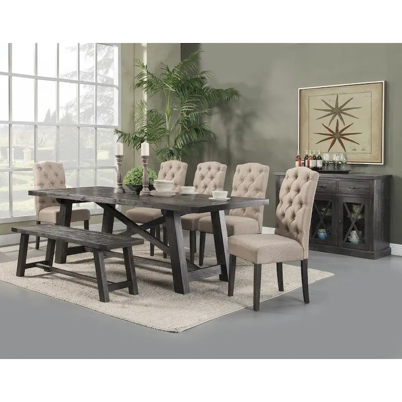 Banc d'entrée en bois d'acacia de 60" | Finition vieillie gris décapé | Style ferme