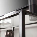 Meuble TV multimédia en métal et verre trempé de 70 po | Convient aux téléviseurs jusqu'à 68 po | Noir mat, 2 étagères en verre