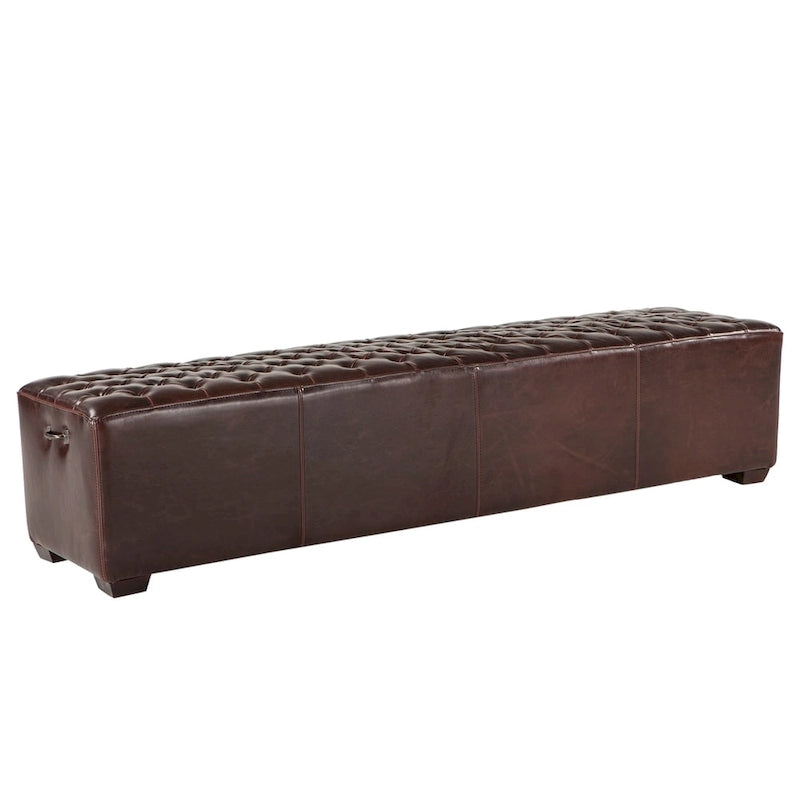 Banc d'entrée en cuir 78" | Capitonnage à losanges | Bois massif, pieds noyer foncé