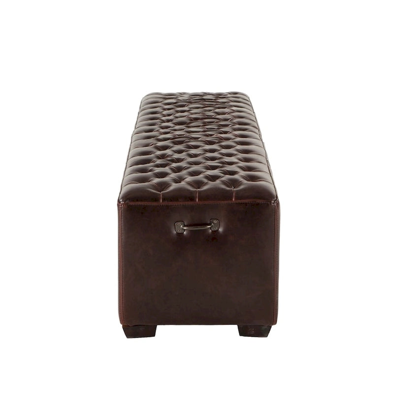 Banc d'entrée en cuir 78" | Capitonnage à losanges | Bois massif, pieds noyer foncé