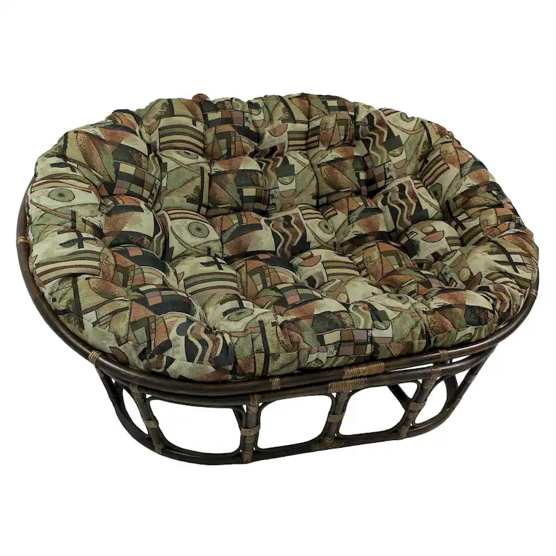 Fauteuil double Papasan avec coussin tapisserie | Base en rotin | 2 places, Eco-garnissage