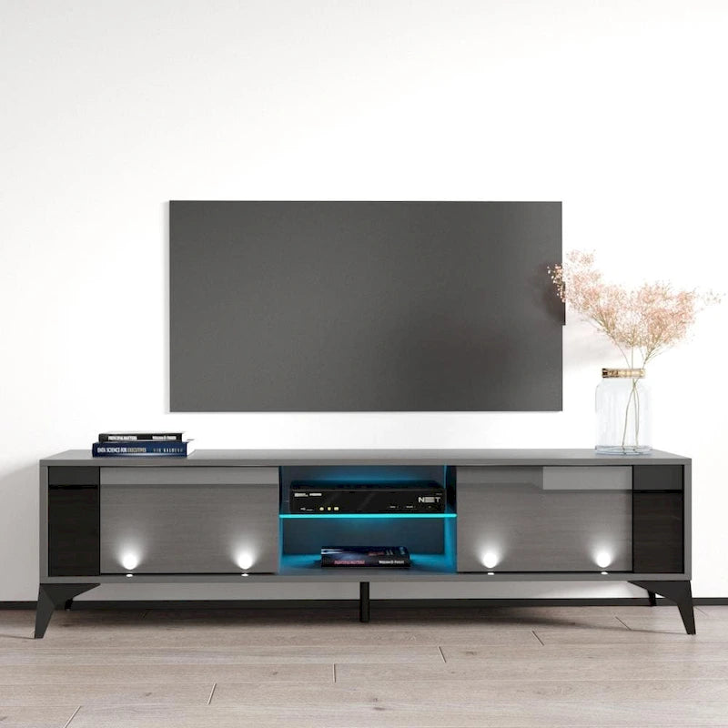 Meuble TV moderne de 160 cm | Façades haute brillance et corps mat | Convient pour TV de 70" | Fabriqué en Europe