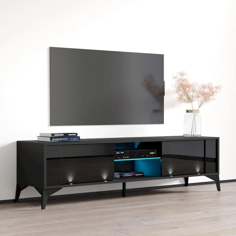 Meuble TV moderne de 160 cm | Façades haute brillance et corps mat | Convient pour TV de 70" | Fabriqué en Europe