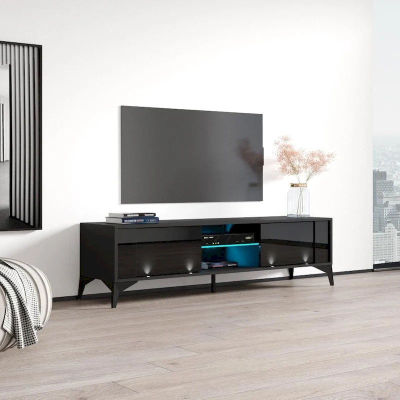 Meuble TV moderne de 160 cm | Façades haute brillance et corps mat | Convient pour TV de 70" | Fabriqué en Europe