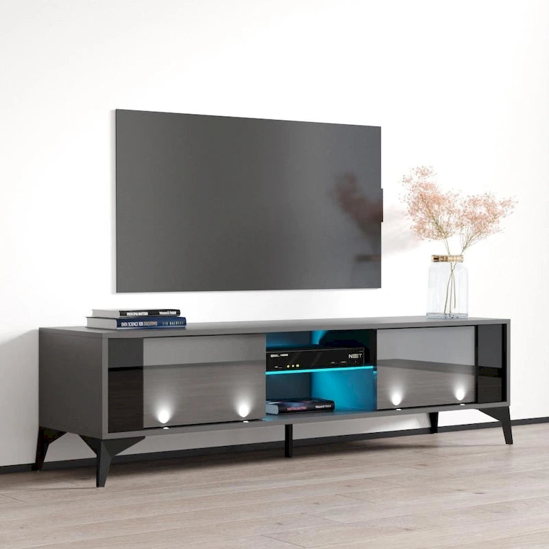 Meuble TV moderne de 160 cm | Façades haute brillance et corps mat | Convient pour TV de 70" | Fabriqué en Europe