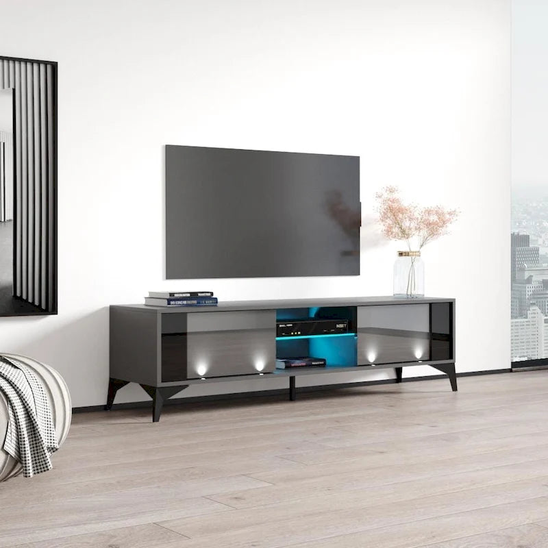 Meuble TV moderne de 160 cm | Façades haute brillance et corps mat | Convient pour TV de 70" | Fabriqué en Europe