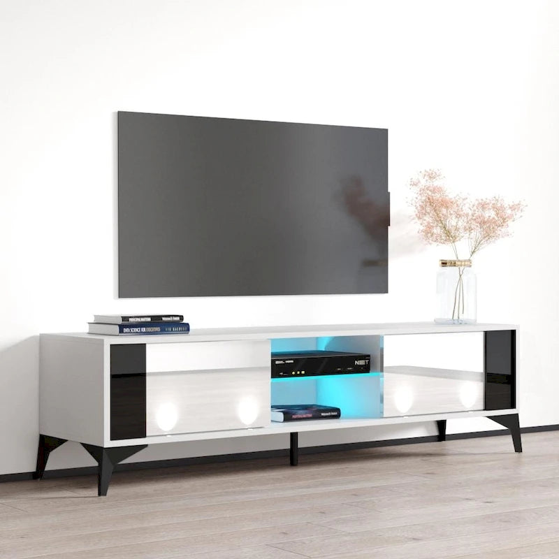 Meuble TV moderne de 160 cm | Façades haute brillance et corps mat | Convient pour TV de 70" | Fabriqué en Europe