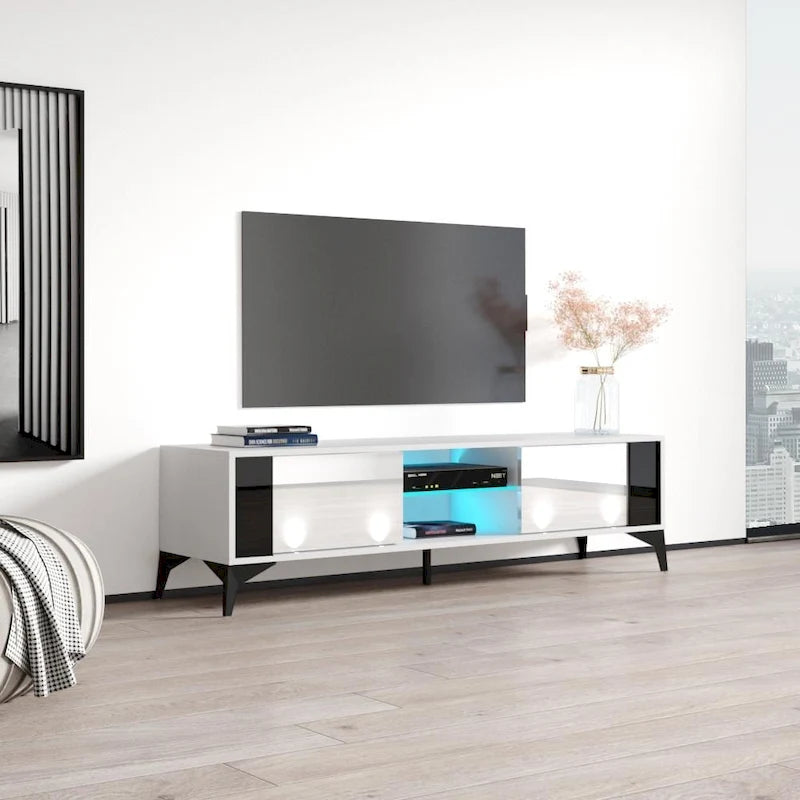 Meuble TV moderne de 160 cm | Façades haute brillance et corps mat | Convient pour TV de 70" | Fabriqué en Europe