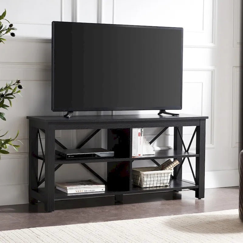 Meuble TV de ferme de 50 po | Accents en métal noir en forme de X | Convient aux téléviseurs de 55 po, capacité supérieure de 75 lb