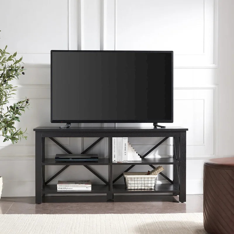 Meuble TV de ferme de 50 po | Accents en métal noir en forme de X | Convient aux téléviseurs de 55 po, capacité supérieure de 75 lb