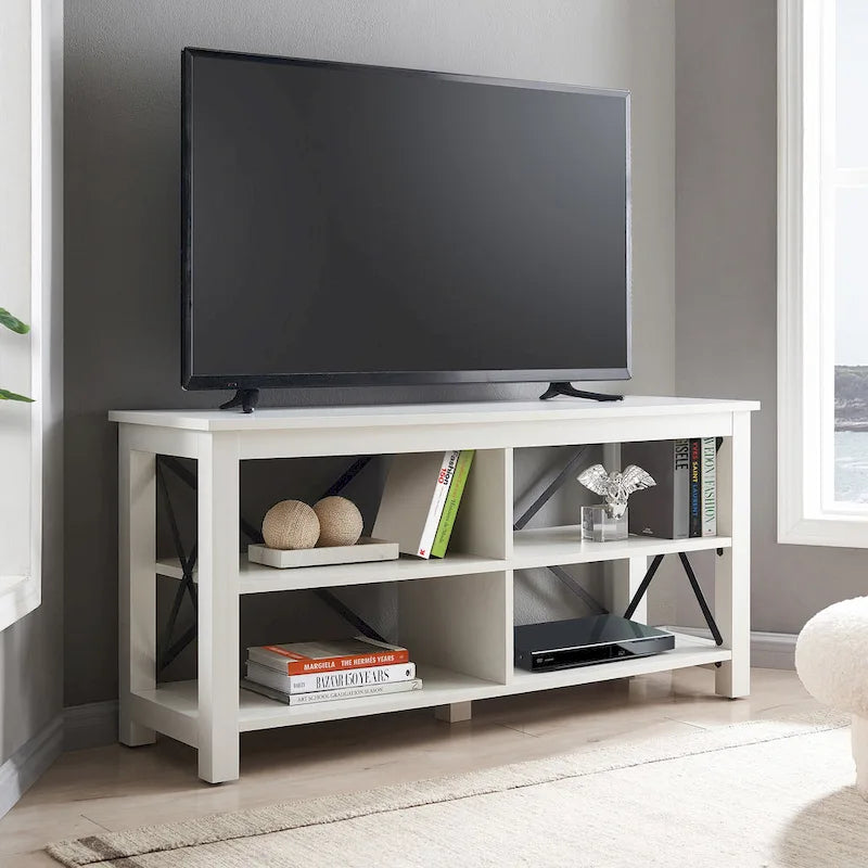 Meuble TV de ferme de 50 po | Accents en métal noir en forme de X | Convient aux téléviseurs de 55 po, capacité supérieure de 75 lb