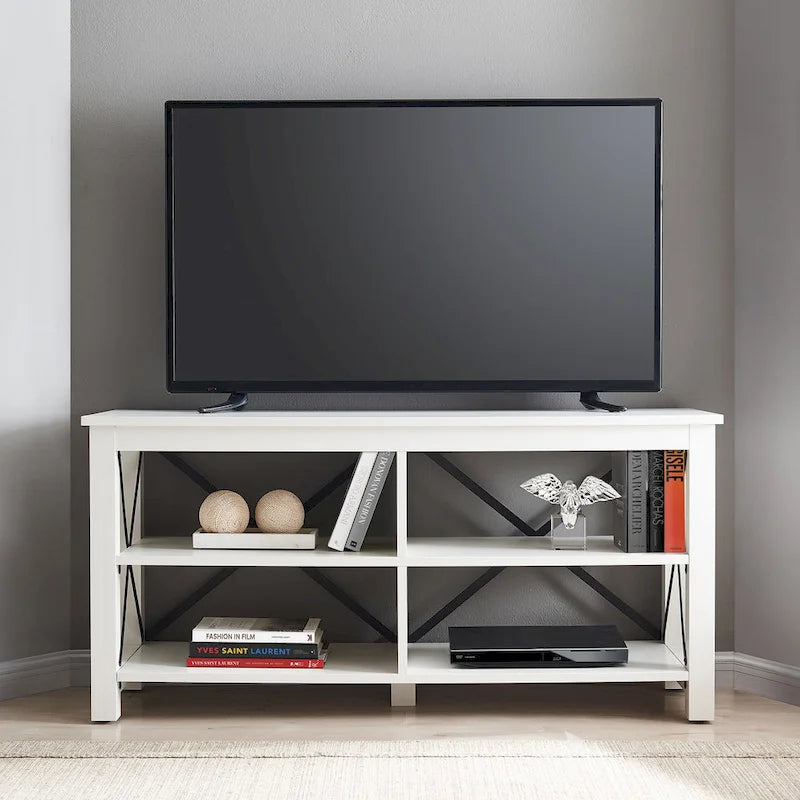 Meuble TV de ferme de 50 po | Accents en métal noir en forme de X | Convient aux téléviseurs de 55 po, capacité supérieure de 75 lb