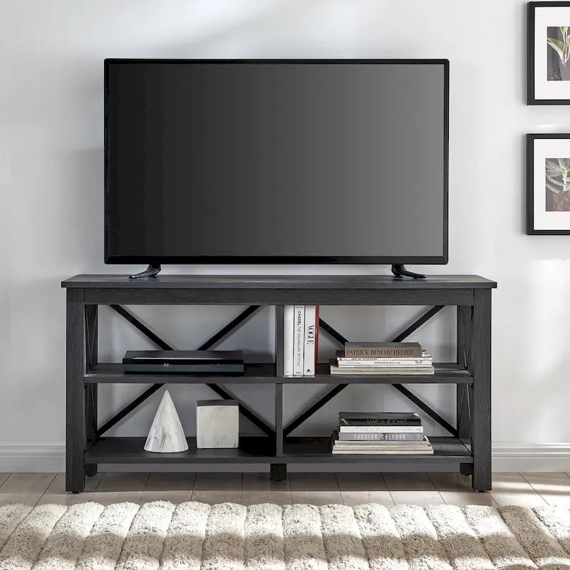 Meuble TV de ferme de 50 po | Accents en métal noir en forme de X | Convient aux téléviseurs de 55 po, capacité supérieure de 75 lb
