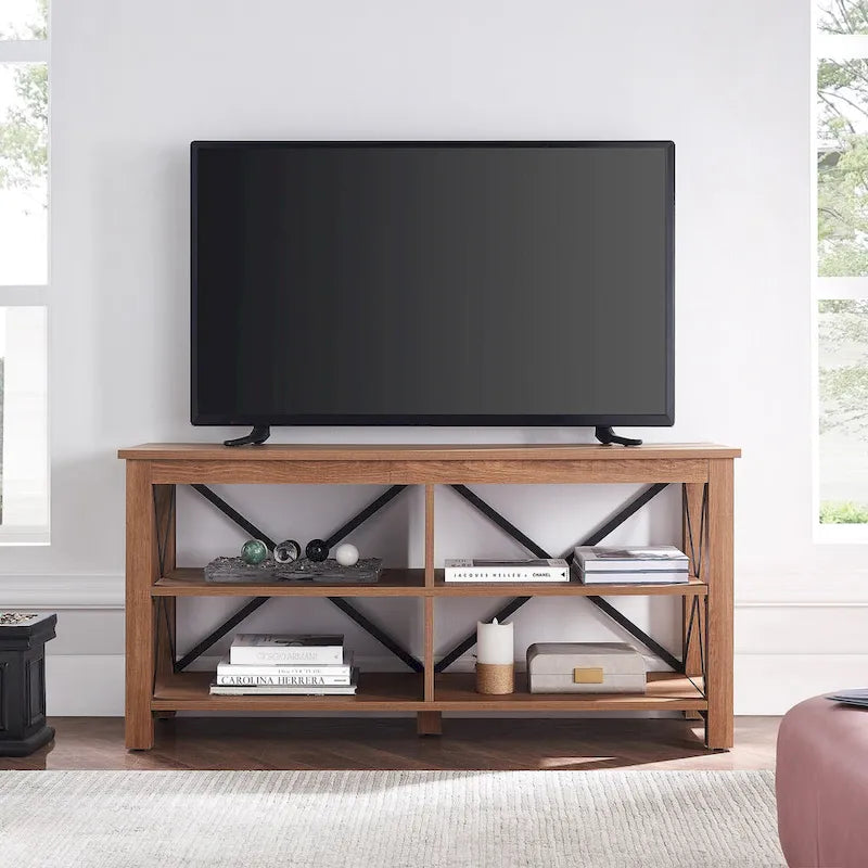 Meuble TV de ferme de 50 po | Accents en métal noir en forme de X | Convient aux téléviseurs de 55 po, capacité supérieure de 75 lb