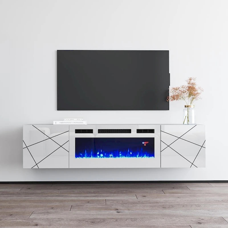Meuble TV avec cheminée électrique 63" | Convient aux téléviseurs 70" | 3 couleurs de flamme, télécommande