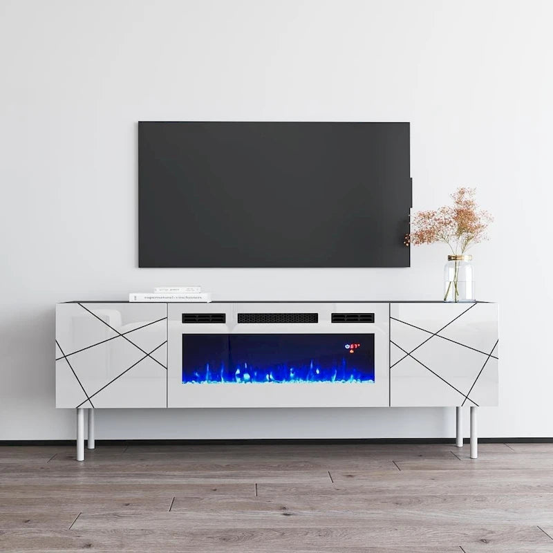Meuble TV avec cheminée électrique 63" | Convient aux téléviseurs 70" | 3 couleurs de flamme, télécommande