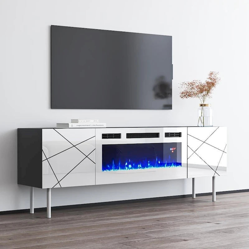 Meuble TV avec cheminée électrique 63" | Convient aux téléviseurs 70" | 3 couleurs de flamme, télécommande