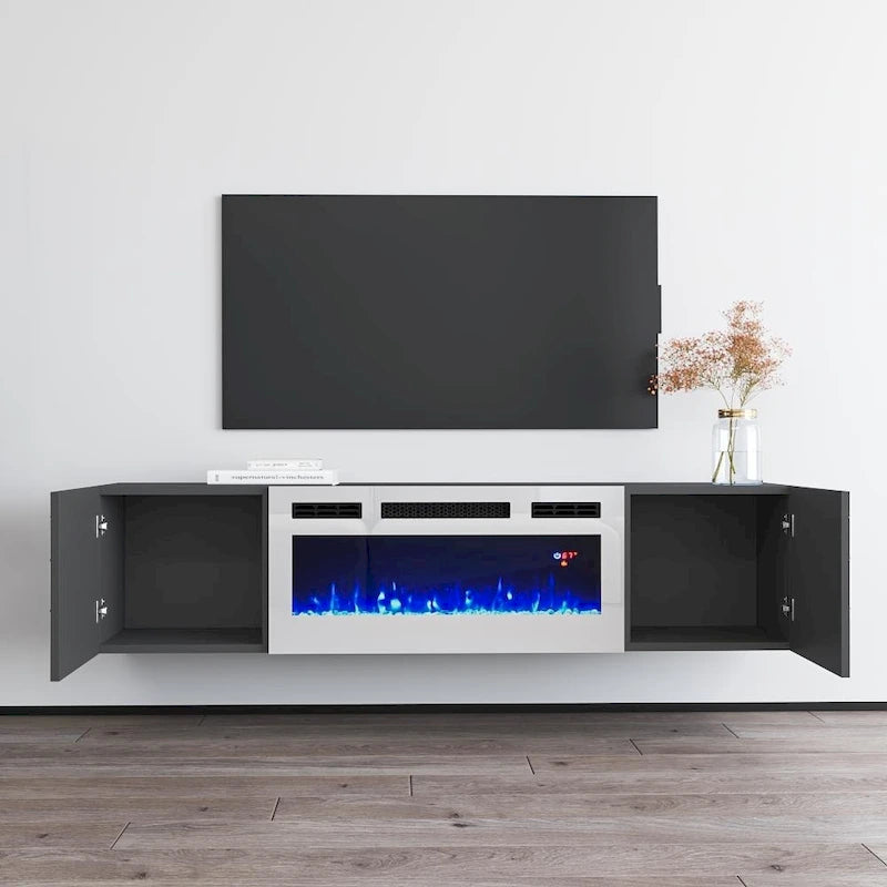 Meuble TV avec cheminée électrique 63" | Convient aux téléviseurs 70" | 3 couleurs de flamme, télécommande