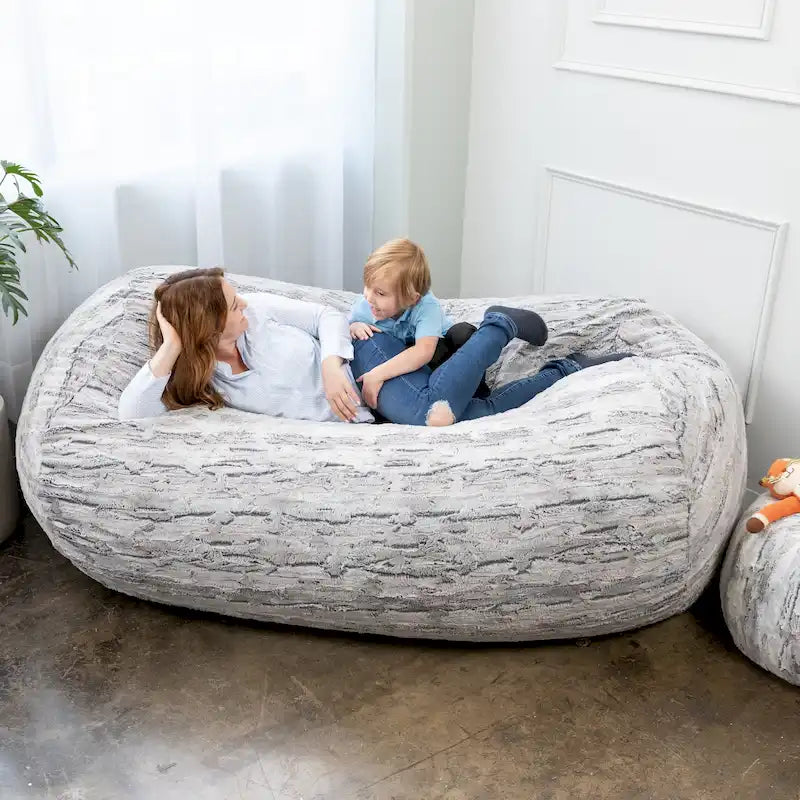 7-Foot Faux Fur Bean Bag Sofa for Adults | Shredded Foam Fill | Machine-Washable Cover