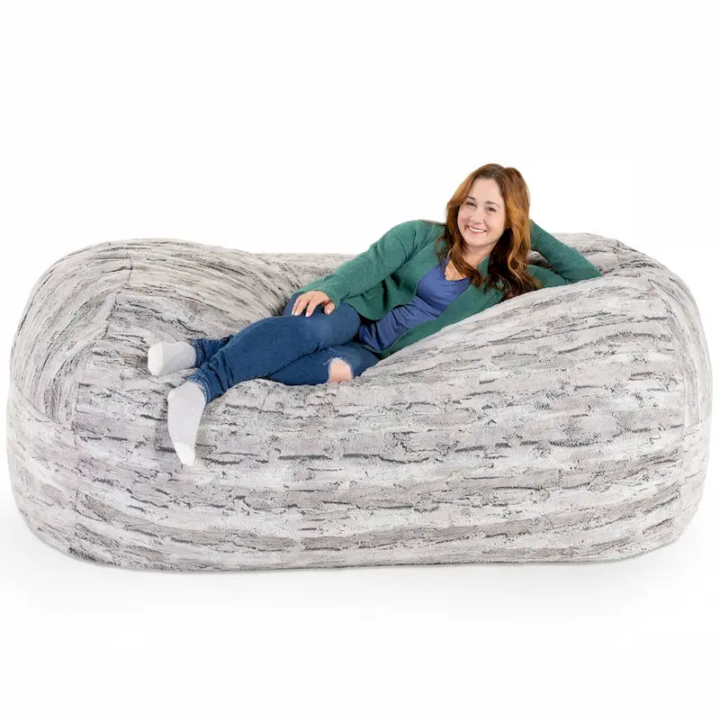 7-Foot Faux Fur Bean Bag Sofa for Adults | Shredded Foam Fill | Machine-Washable Cover